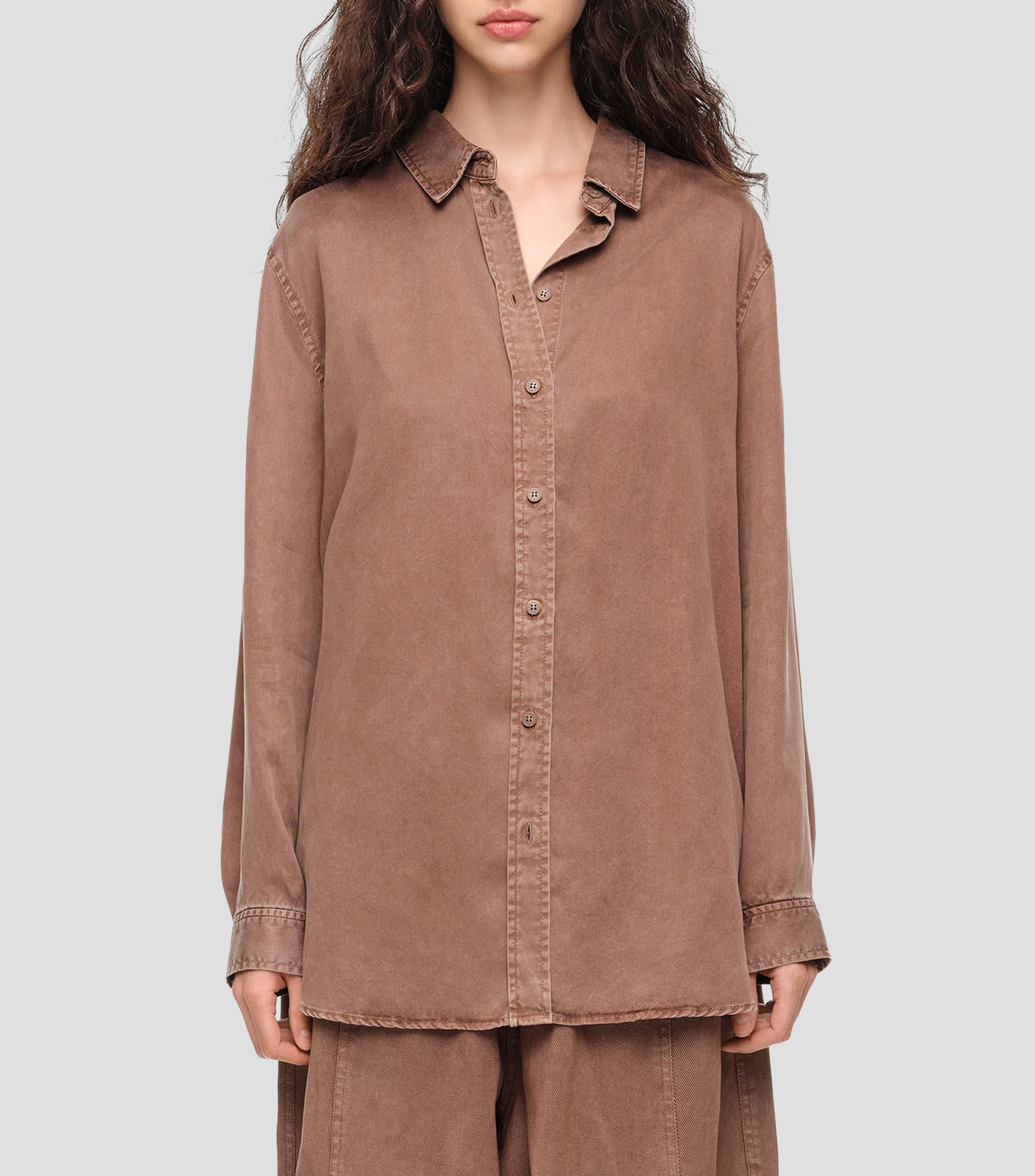 Camisa lisa manga larga Mujer